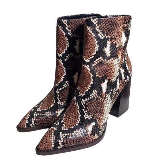 Nine West Womens Brown Snake Print Slip On Pointed Toe Zip Booties Boots Sz 5 M - Picture 2 of 9